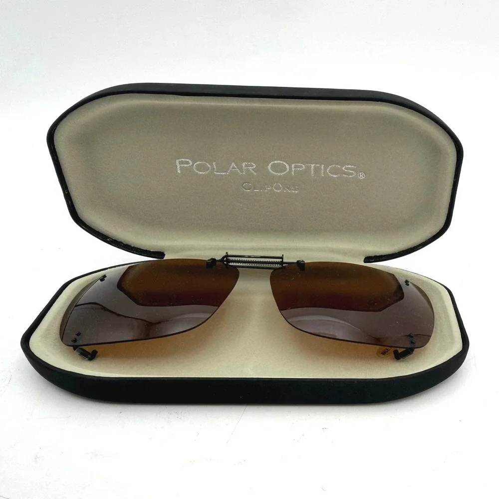 Polar Optics Clip-On Sunglasses Brown Rectangular Rimless Spring Bridge